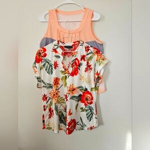 50th Street Woman floral blouse and color stripe tank top